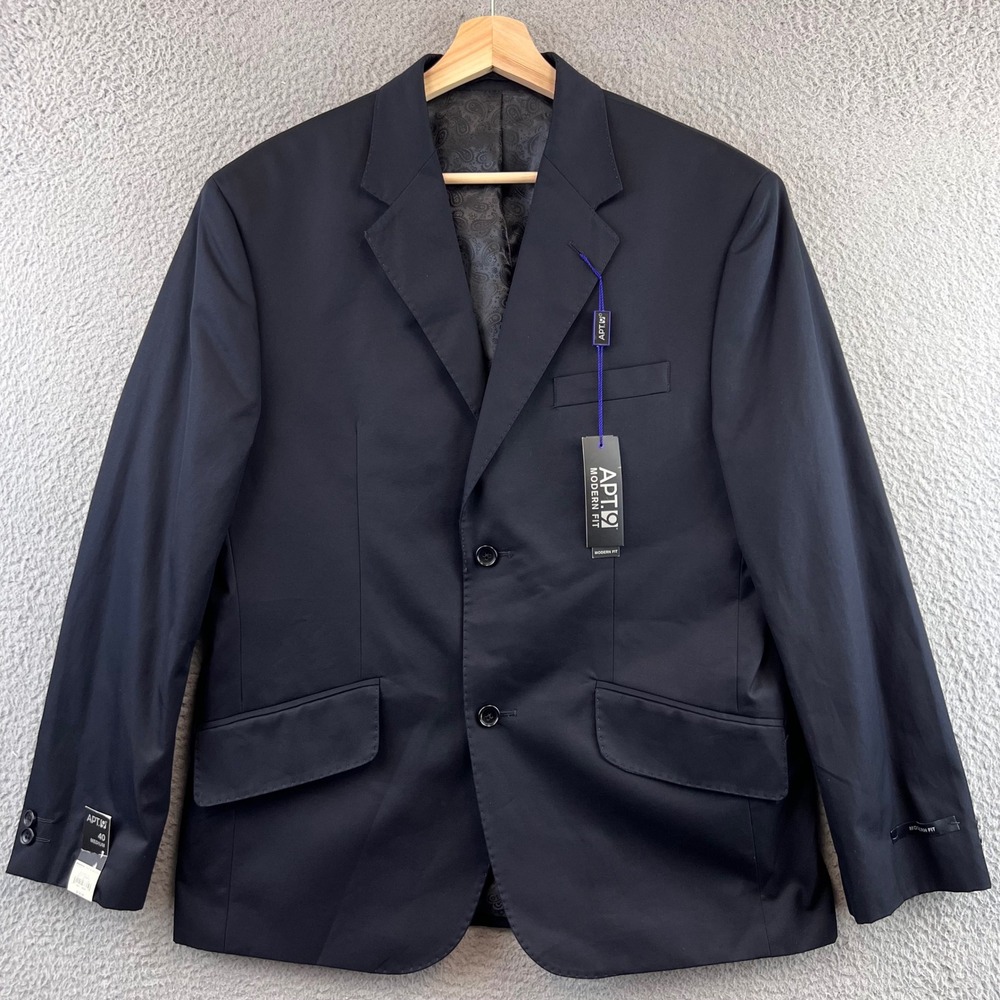 New APT 9 Modern Fit Black Tie Blazer Jacket Size 40 Medium